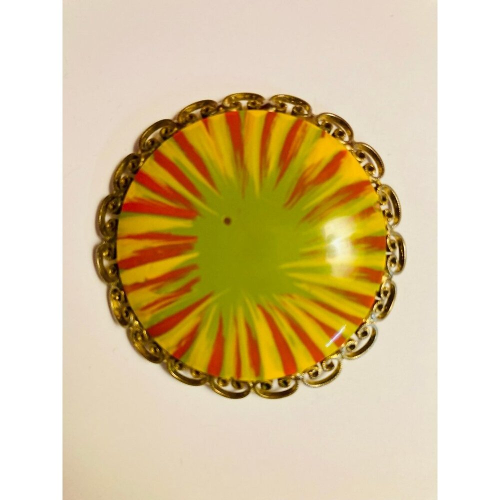 HOBE Signed Vintage 1960's Enamel Brooch Floral Spiral Colorblast -15